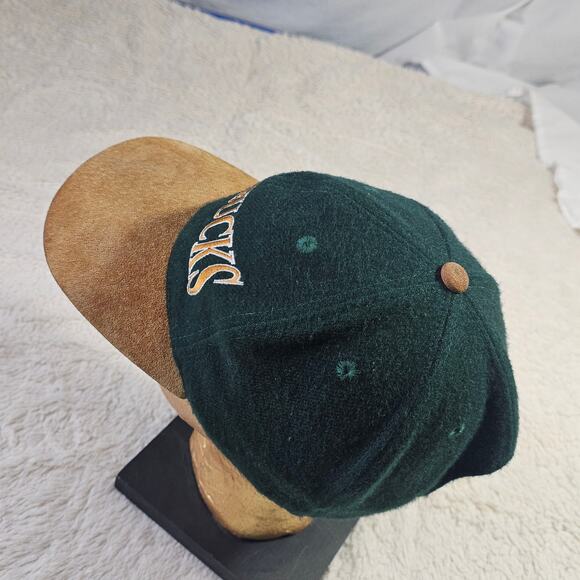 Starbucks Vintage 90s Suede n Wool Blend Rare Find Green n Beige hat. Seattle WA - Picture 10 of 15